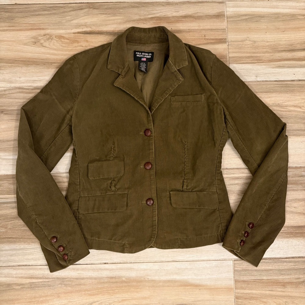 Vintage Polo Jeans Co. Ralph Lauren Green Corduroy Blazer Jacket - Women's M